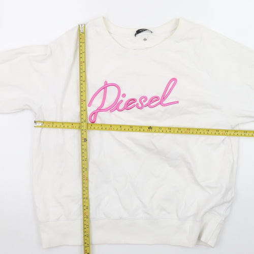 Diesel Womens White Sweatshirt XL Ivory Cotton Blend Logo Pullover