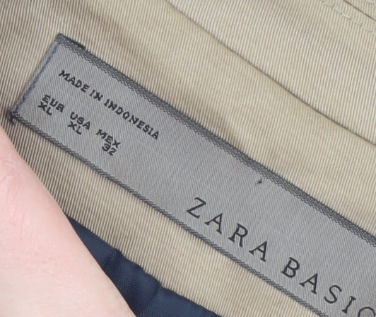 Zara Basic Women Beige Blazer Size 14 Cotton Twill Jacket