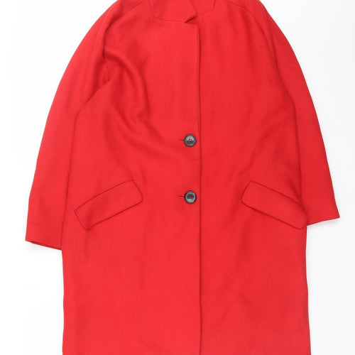 Zara Women Red Wool Blend Mid-Length Overcoat Size 12