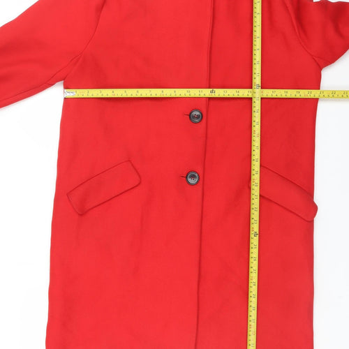 Zara Women Red Wool Blend Mid-Length Overcoat Size 12