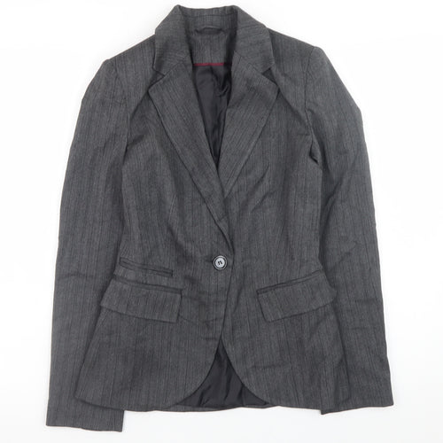 New Look Women Grey Pinstripe Slim Fit Blazer Jacket Size 8