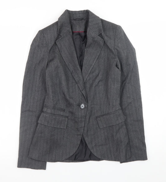 New Look Women Grey Pinstripe Slim Fit Blazer Jacket Size 8