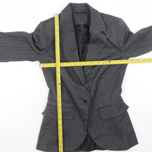 New Look Women Grey Pinstripe Slim Fit Blazer Jacket Size 8