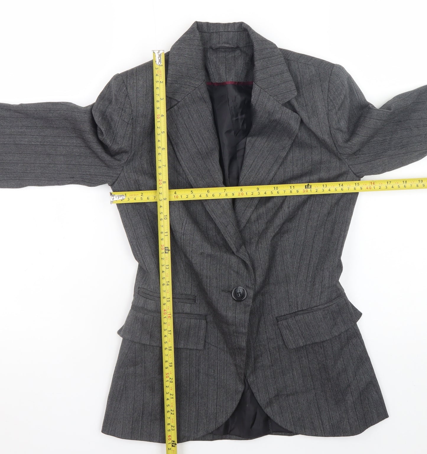 New Look Women Grey Pinstripe Slim Fit Blazer Jacket Size 8