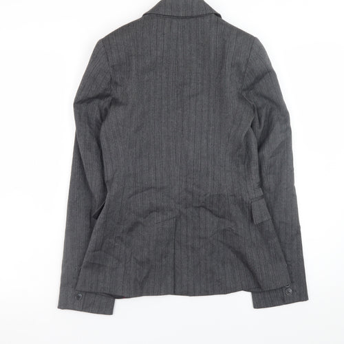 New Look Women Grey Pinstripe Slim Fit Blazer Jacket Size 8