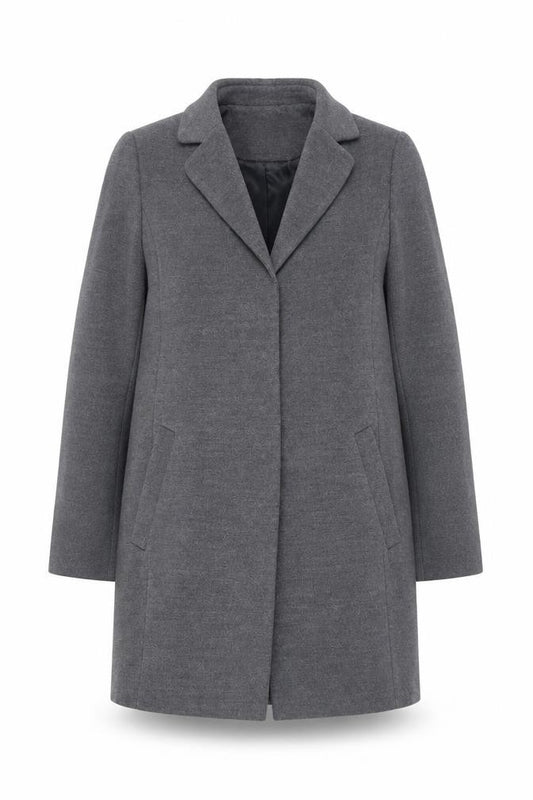 Front view of Debenhams The Collection Women's Grey Long Coat, size 12, Lined Classic Style