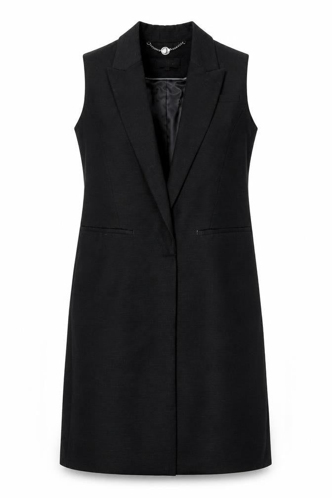 Front view of Marks & Spencer Women Black, size 12, Sleeveless Shift Dress