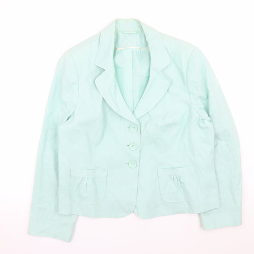 Style by EWM Womens Green Linen Blend Blazer Jacket Size 18