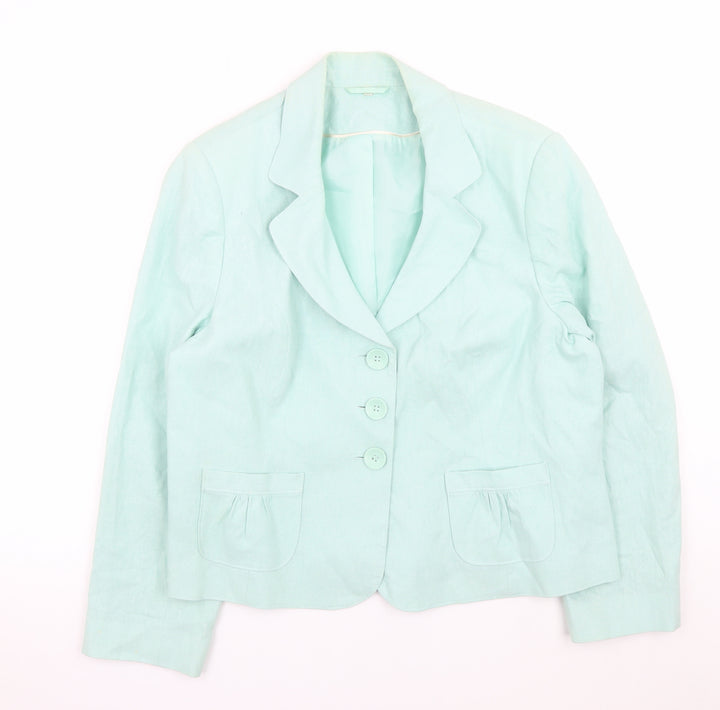 Style by EWM Womens Green Linen Blend Blazer Jacket Size 18
