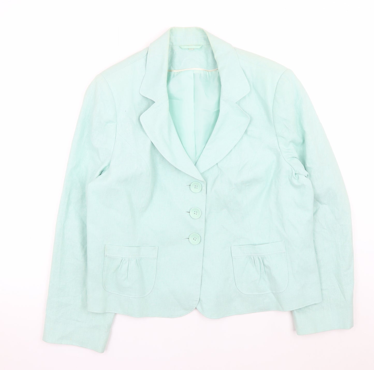 Style by EWM Womens Green Linen Blend Blazer Jacket Size 18