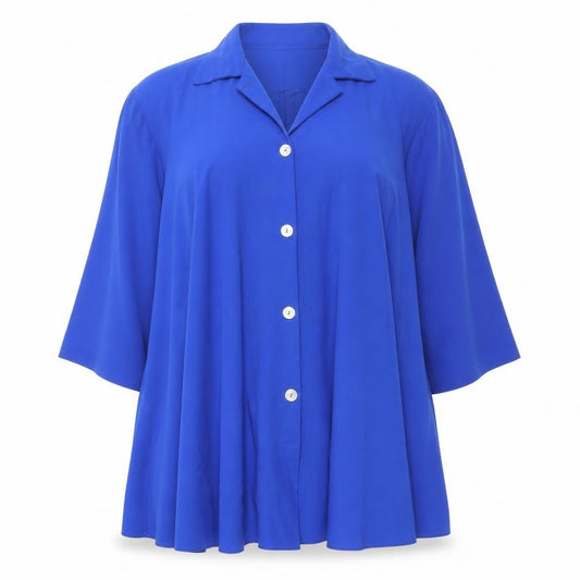 Front view of Caprice Women's Blue Silk Vintage 3/4 Sleeve Button Jacket, size 14