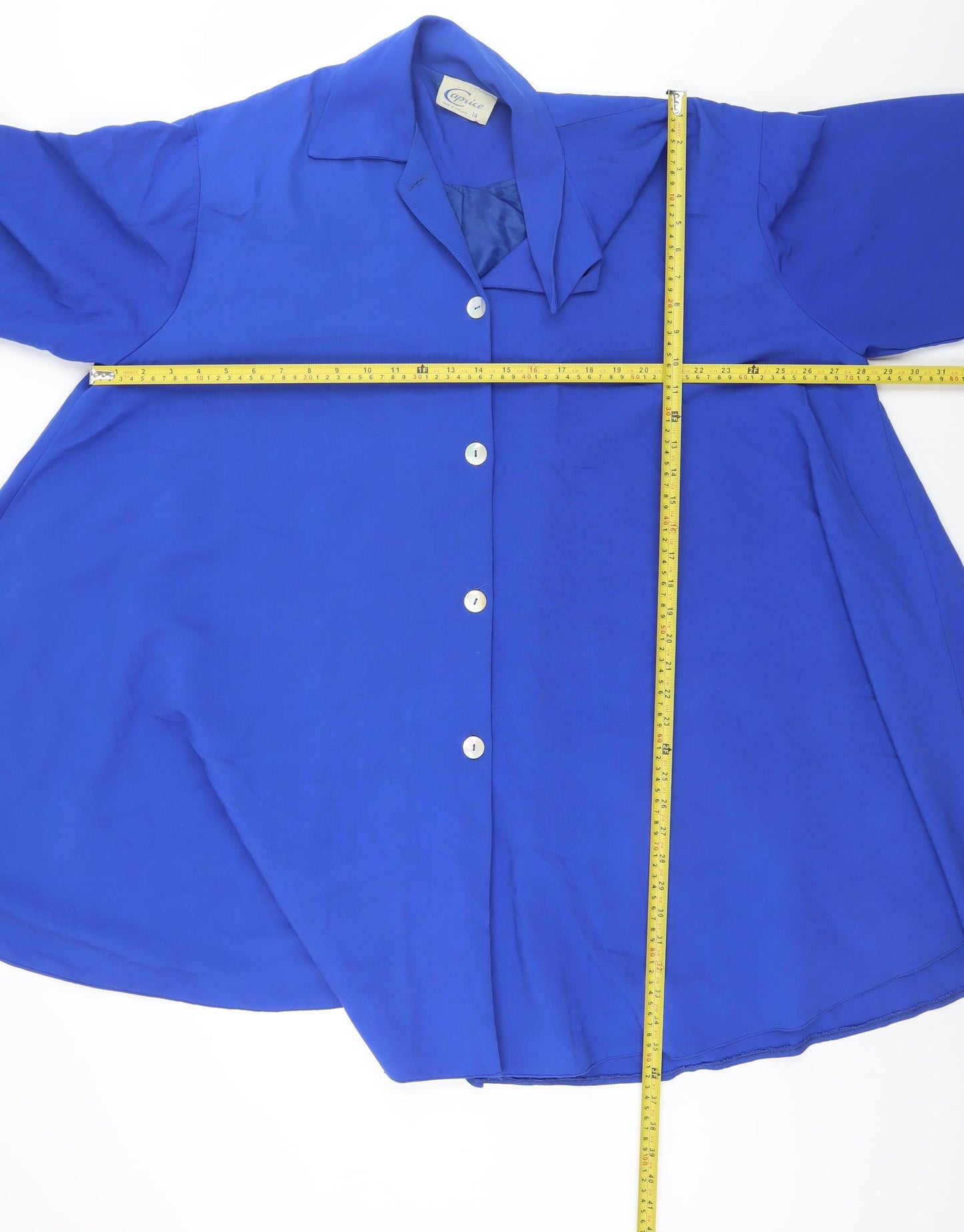 Caprice Women's Blue Silk Vintage 3/4 Sleeve Button Jacket Size 14