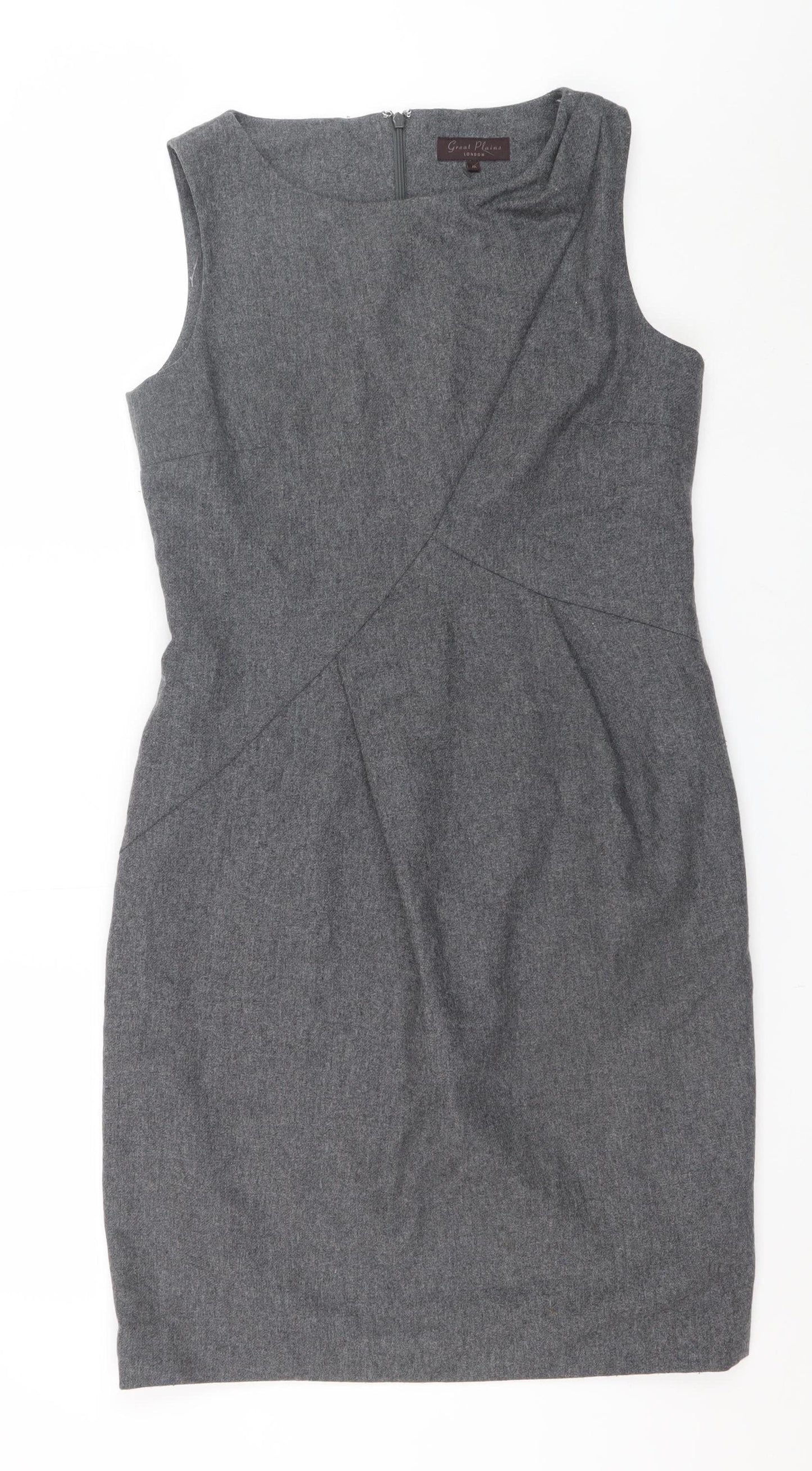 Great Plains Women's Grey Wool Blend Sleeveless Sheath Work Dress M
