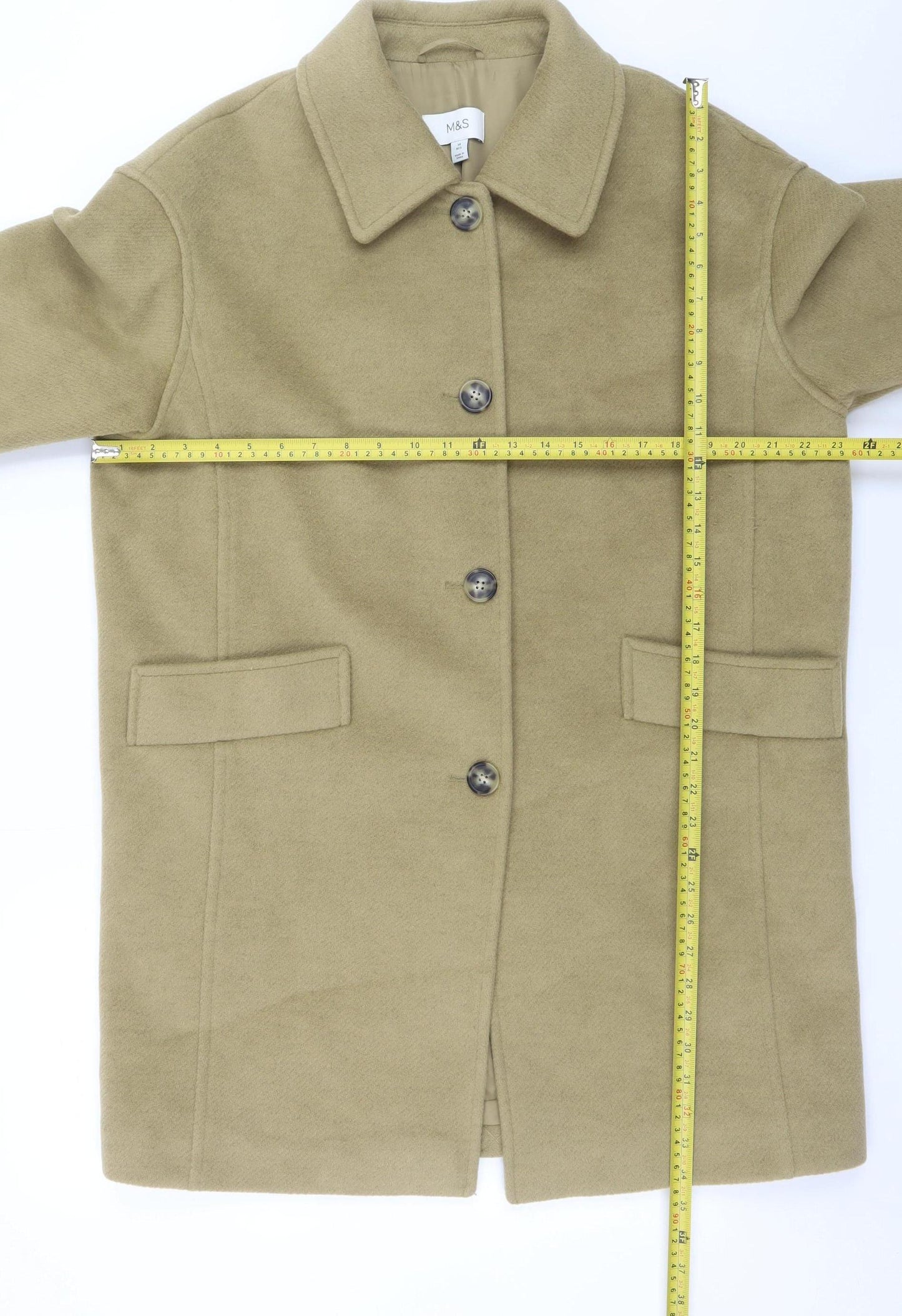 Marks and Spencer Women’s Beige Wool-Look Mid-Length Coat Size 14