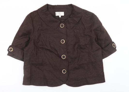 CC Petite Women’s Brown Linen Button Blazer Jacket Size 16