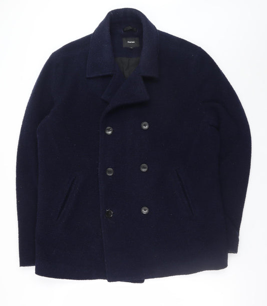 Rohan Women's Blue Wool Pea Coat L Lined Button Classic Winter