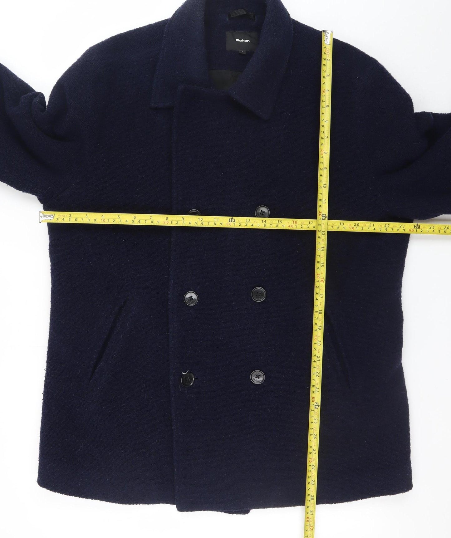 Rohan Women's Blue Wool Pea Coat L Lined Button Classic Winter