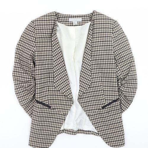 H&M Women Beige Houndstooth Blazer Jacket Size 8 Classic Lined Workwear
