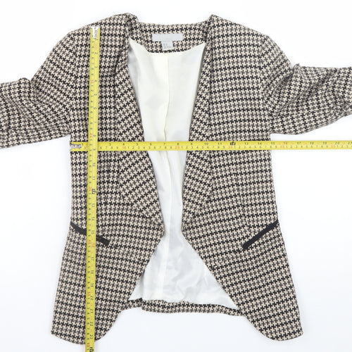 H&M Women Beige Houndstooth Blazer Jacket Size 8 Classic Lined Workwear