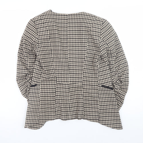 H&M Women Beige Houndstooth Blazer Jacket Size 8 Classic Lined Workwear
