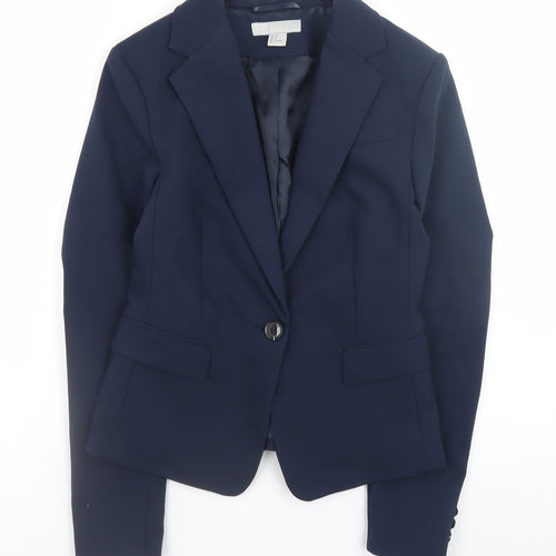 H&M Women Blue Slim Fit Cotton Blend Blazer Size 8