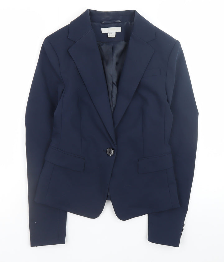H&M Women Blue Slim Fit Cotton Blend Blazer Size 8