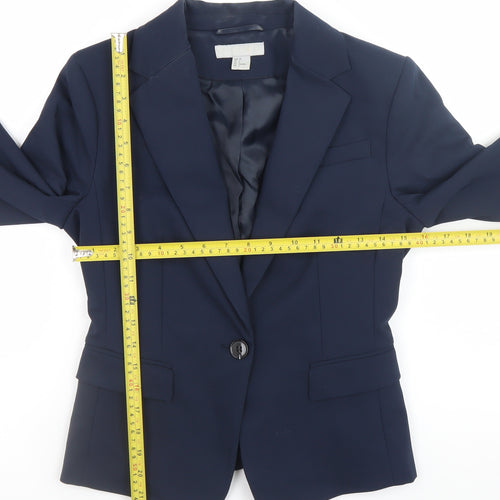 H&M Women Blue Slim Fit Cotton Blend Blazer Size 8