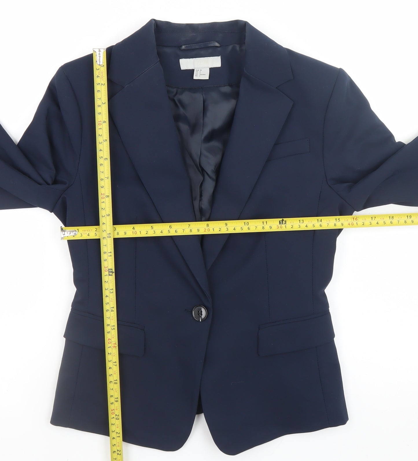 H&M Women Blue Slim Fit Cotton Blend Blazer Size 8