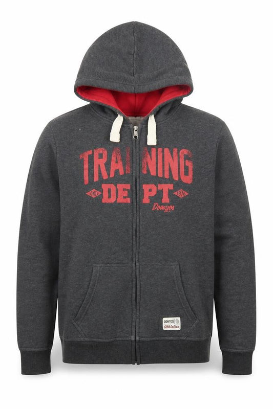 Front view of Domyos Men's Grey Full Zip Hoodie M Training Dept Athletic Sweatshirt