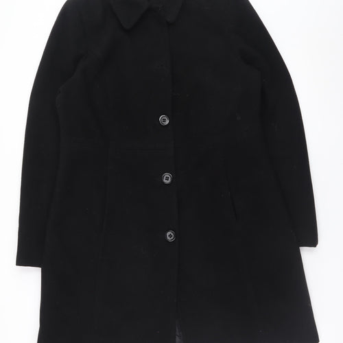 Blue Motion Womens Black Long Overcoat Size 14 Lined Twill Style