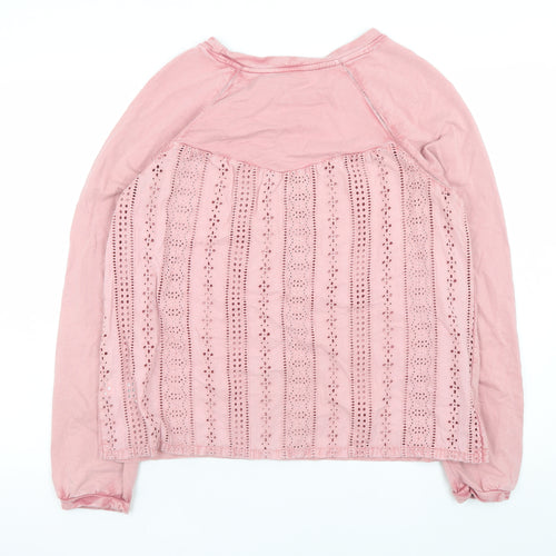 Next Women Pink Lace Back Pullover Sweatshirt Size 12 Cotton
