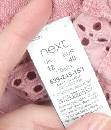 Next Women Pink Lace Back Pullover Sweatshirt Size 12 Cotton