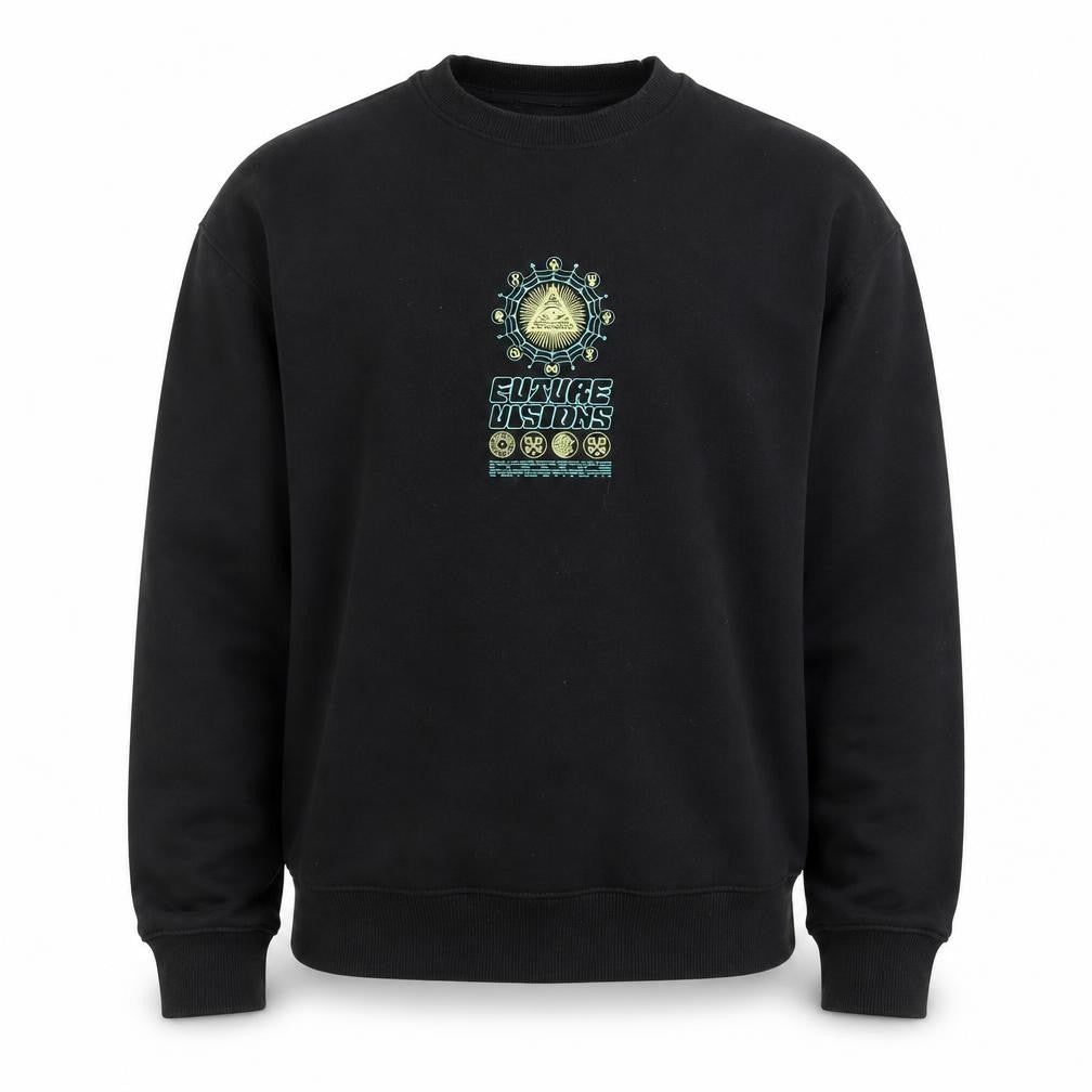 Front view of River Island Men's Black Graphic Pullover Sweatshirt, size S