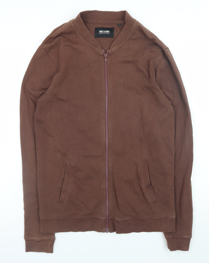 ONLY & SONS Men's Brown Cotton Bomber Jacket M Casual Zip-Up