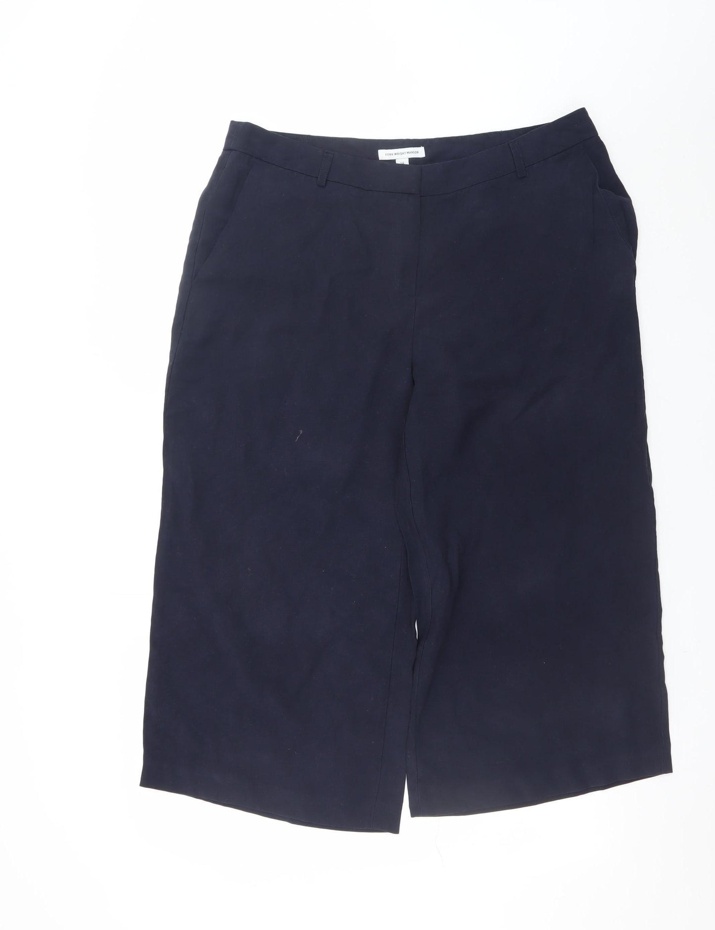 Fenn Wright Manson Women's Blue Linen Blend Cropped Wide-Leg Trousers Size 14