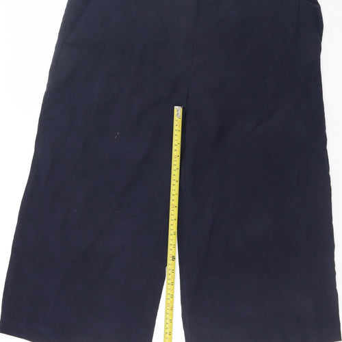 Fenn Wright Manson Women's Blue Linen Blend Cropped Wide-Leg Trousers Size 14
