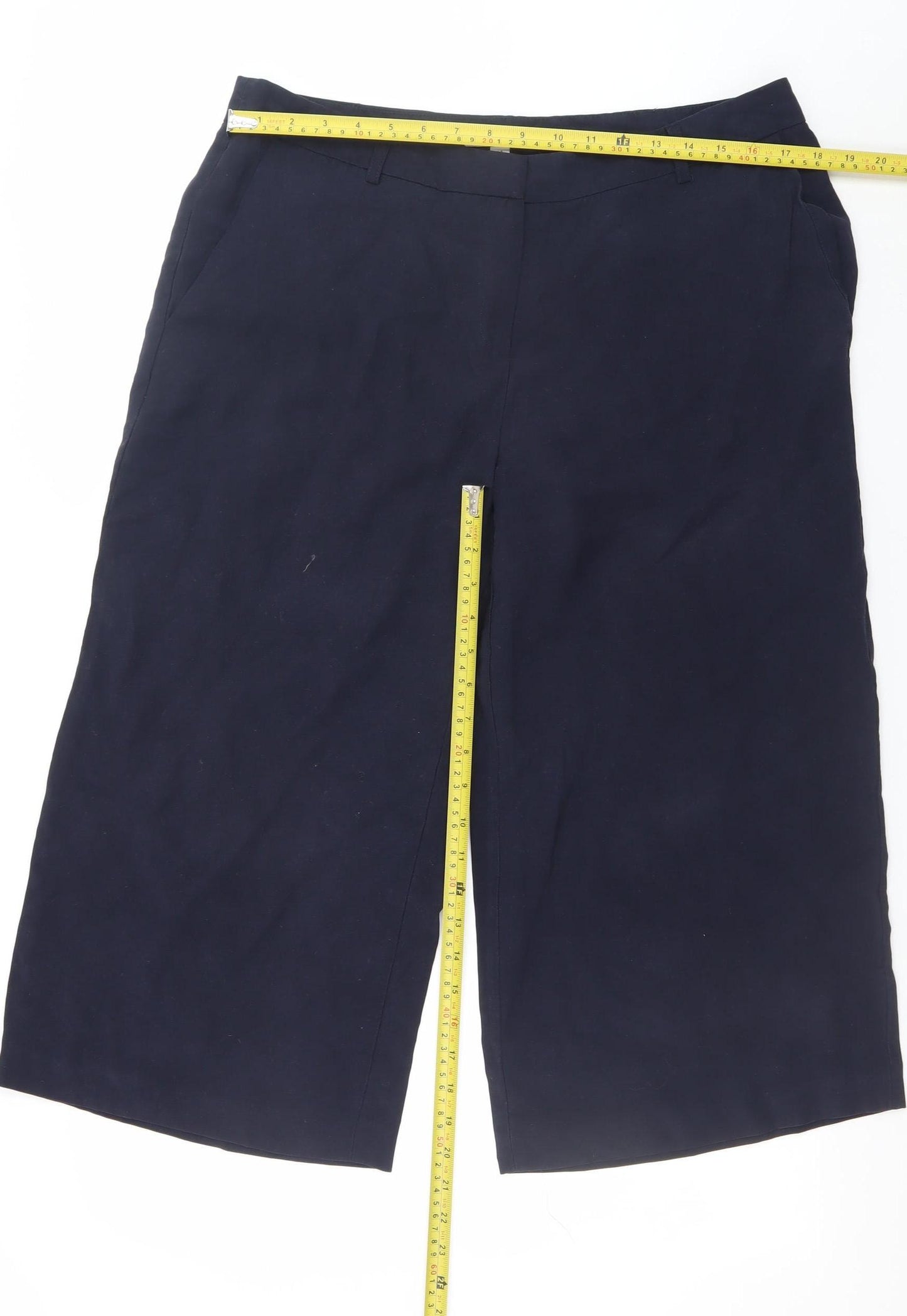 Fenn Wright Manson Women's Blue Linen Blend Cropped Wide-Leg Trousers Size 14