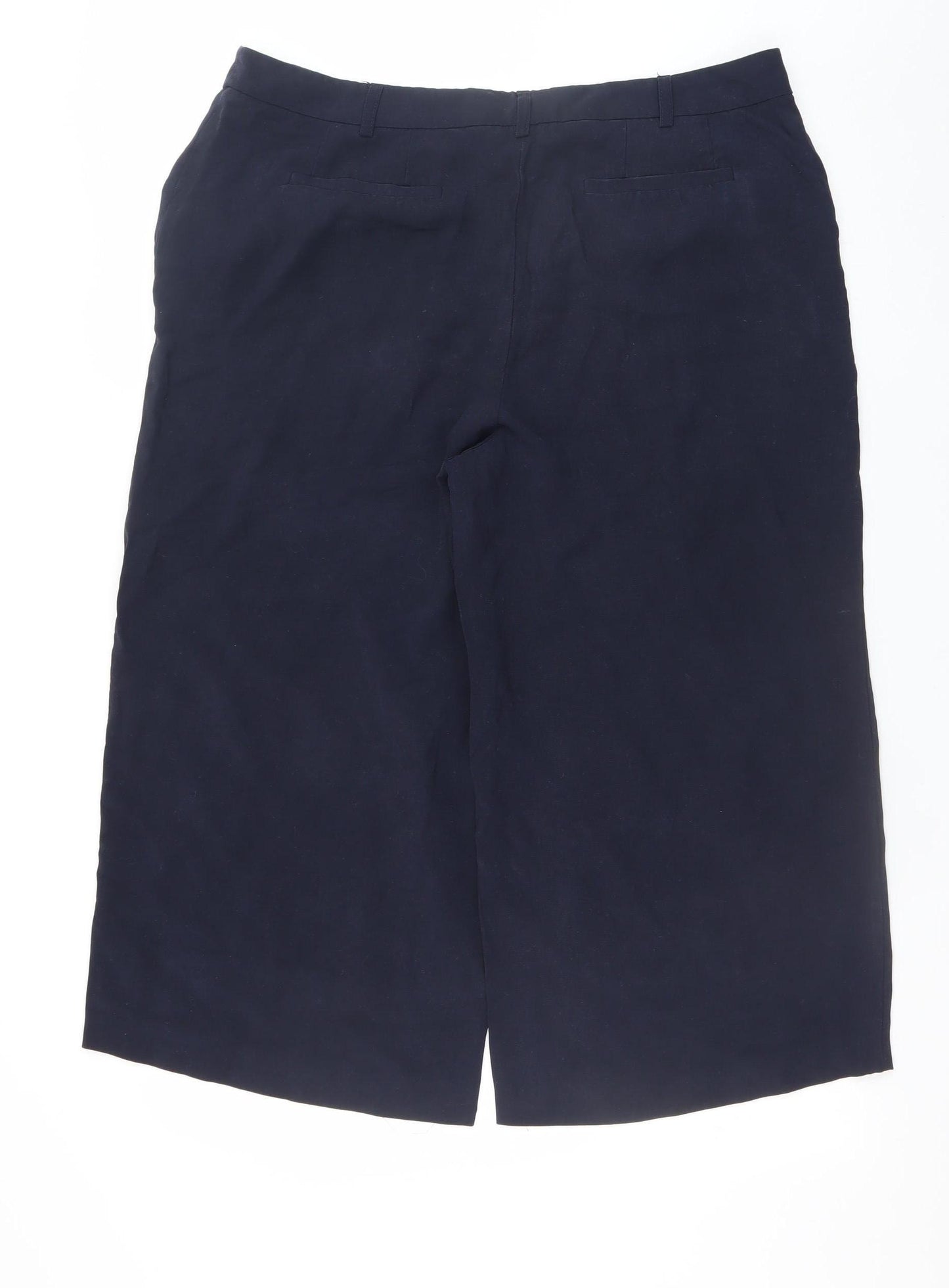 Fenn Wright Manson Women's Blue Linen Blend Cropped Wide-Leg Trousers Size 14