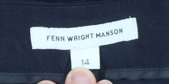 Fenn Wright Manson Women's Blue Linen Blend Cropped Wide-Leg Trousers Size 14