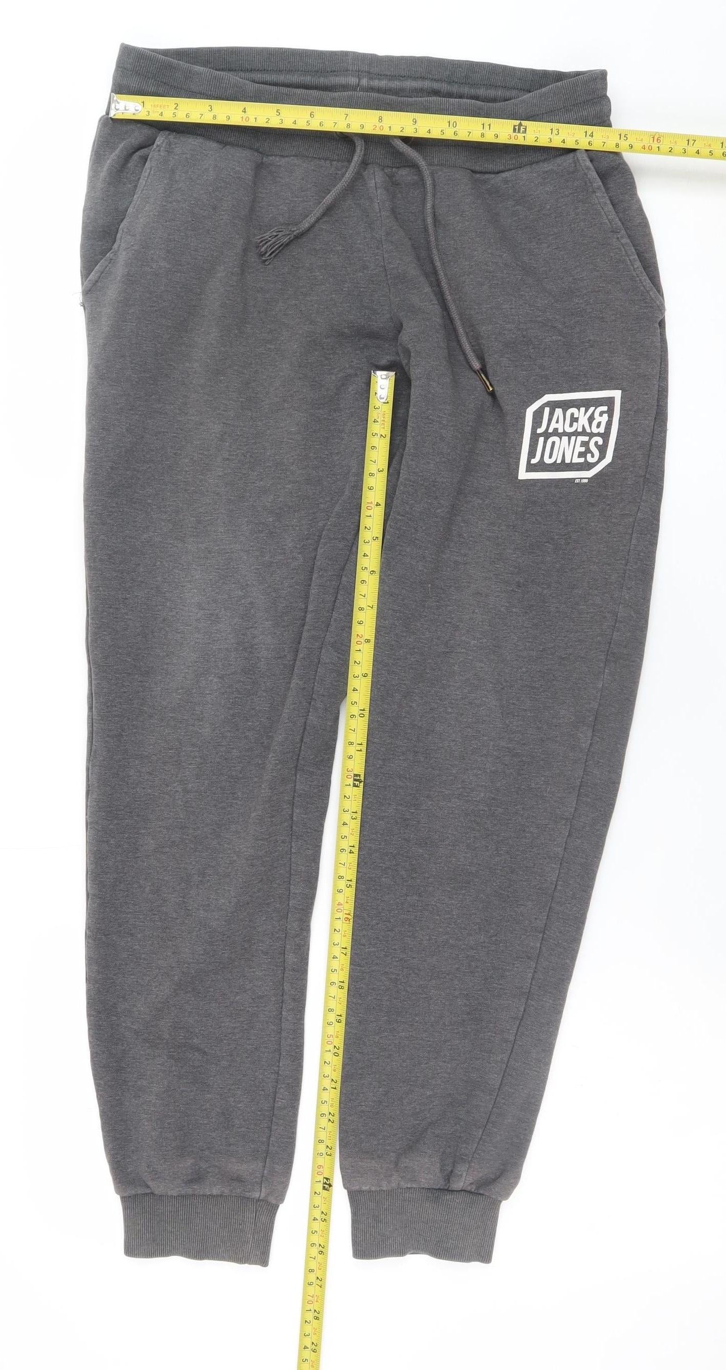 Jack & Jones Men's Grey Jogger Sweatpants M Elastic Waist Comfort