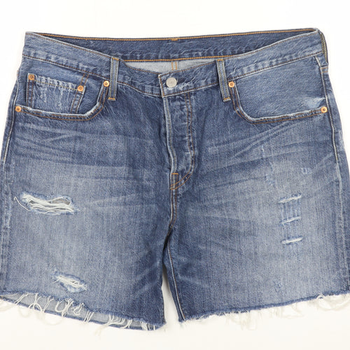 Levi's Men's Blue Denim Distressed 501 Shorts W32 Regular Fit