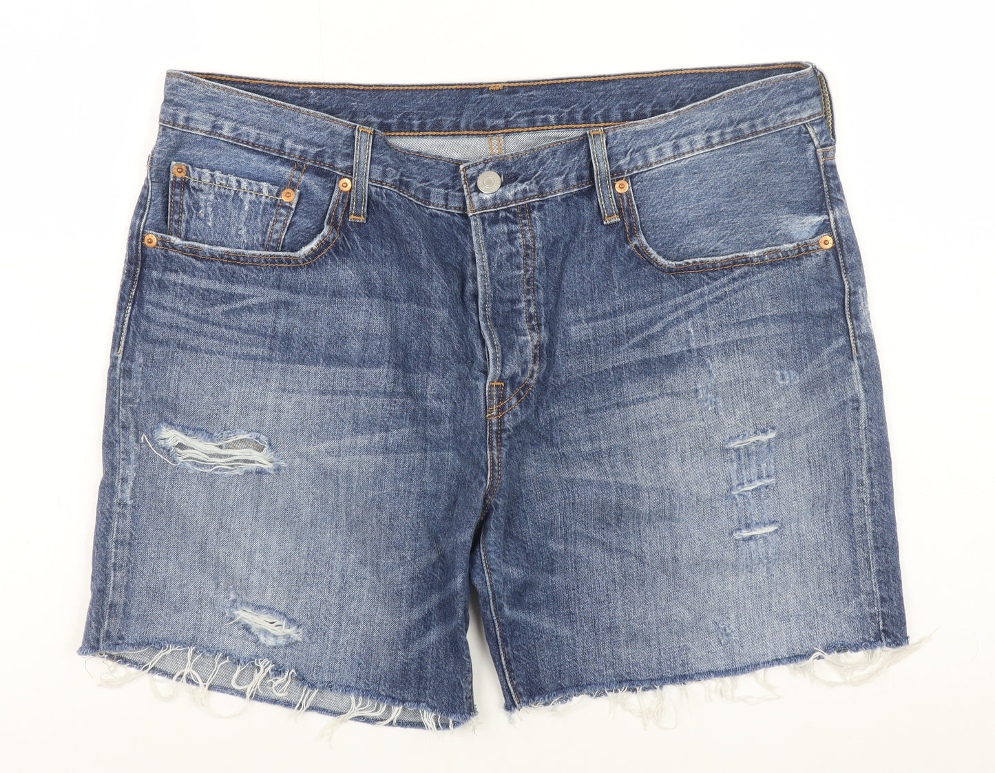 Levi's Men's Blue Denim Distressed 501 Shorts W32 Regular Fit