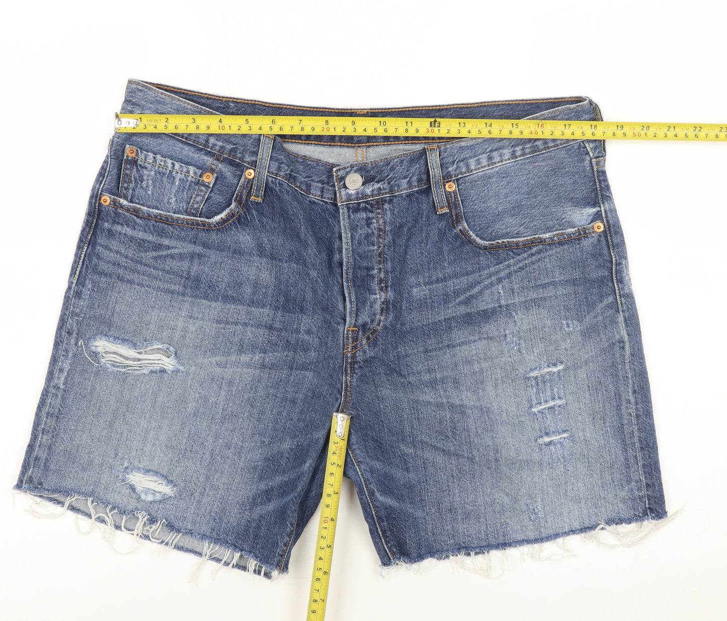 Levi's Men's Blue Denim Distressed 501 Shorts W32 Regular Fit