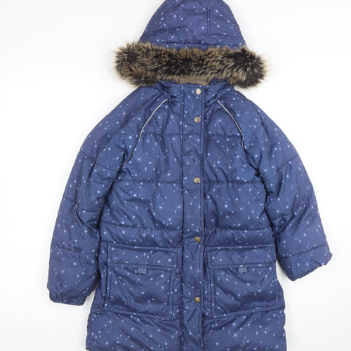 FatFace Girls Blue Star Print Hooded Puffer Coat 9-10 Years Winter Jacket
