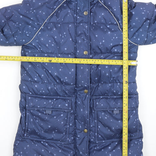 FatFace Girls Blue Star Print Hooded Puffer Coat 9-10 Years Winter Jacket