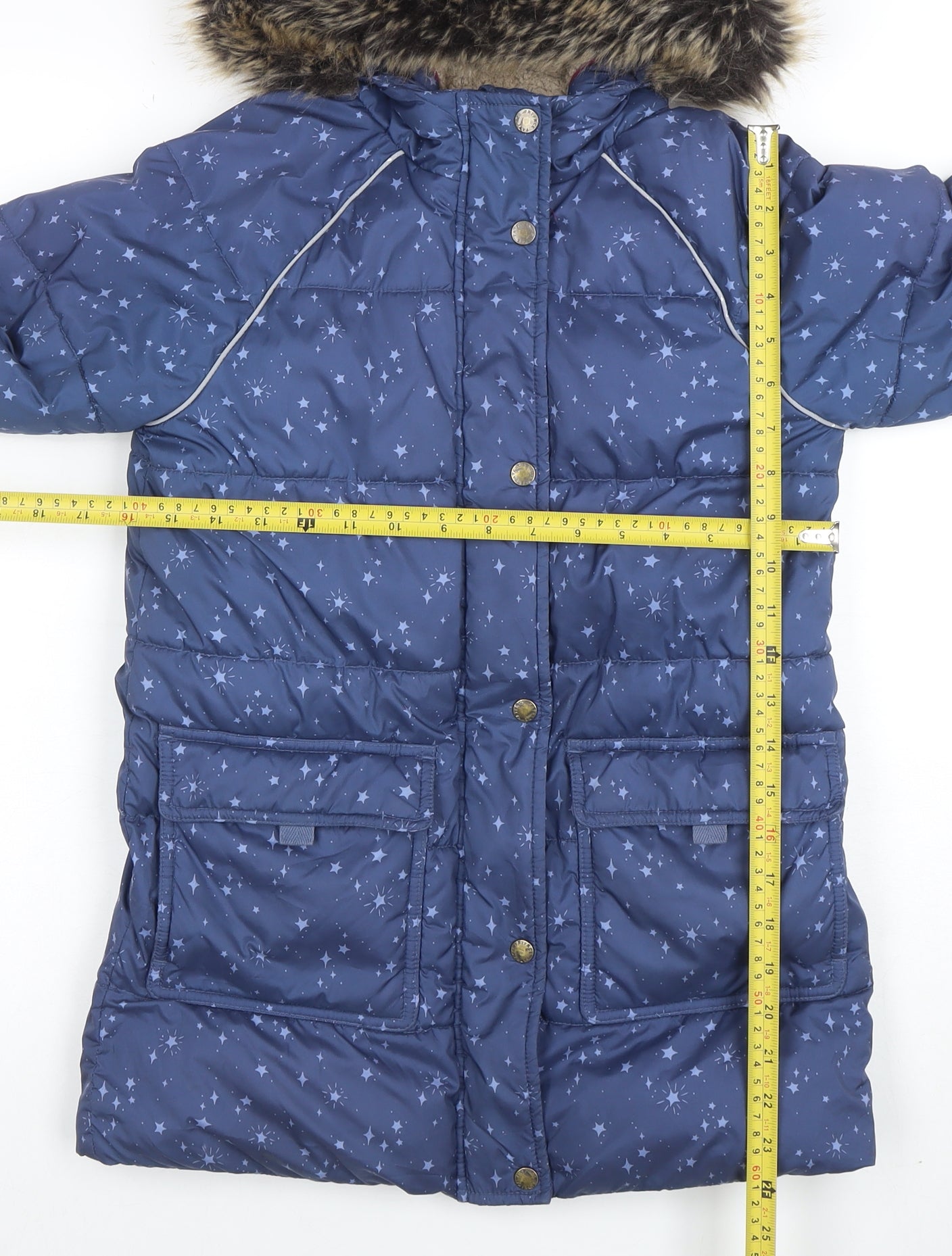 FatFace Girls Blue Star Print Hooded Puffer Coat 9-10 Years Winter Jacket