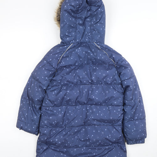 FatFace Girls Blue Star Print Hooded Puffer Coat 9-10 Years Winter Jacket