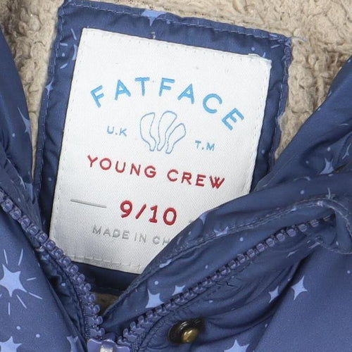 FatFace Girls Blue Star Print Hooded Puffer Coat 9-10 Years Winter Jacket