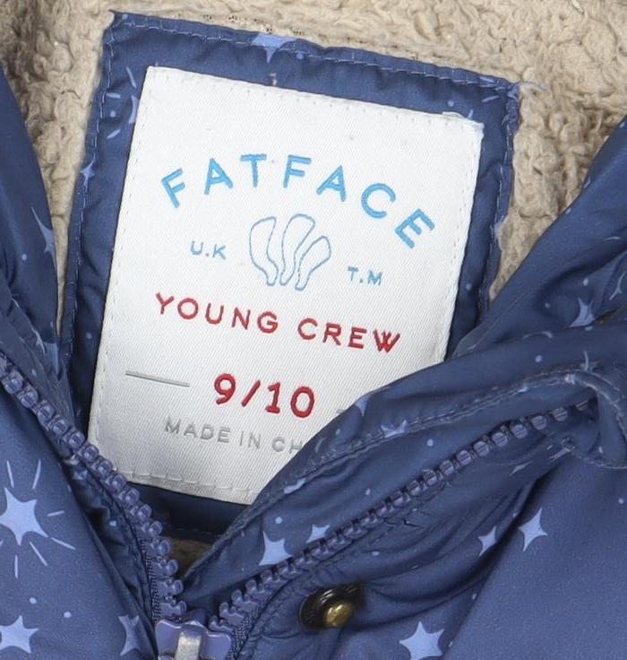 FatFace Girls Blue Star Print Hooded Puffer Coat 9-10 Years Winter Jacket