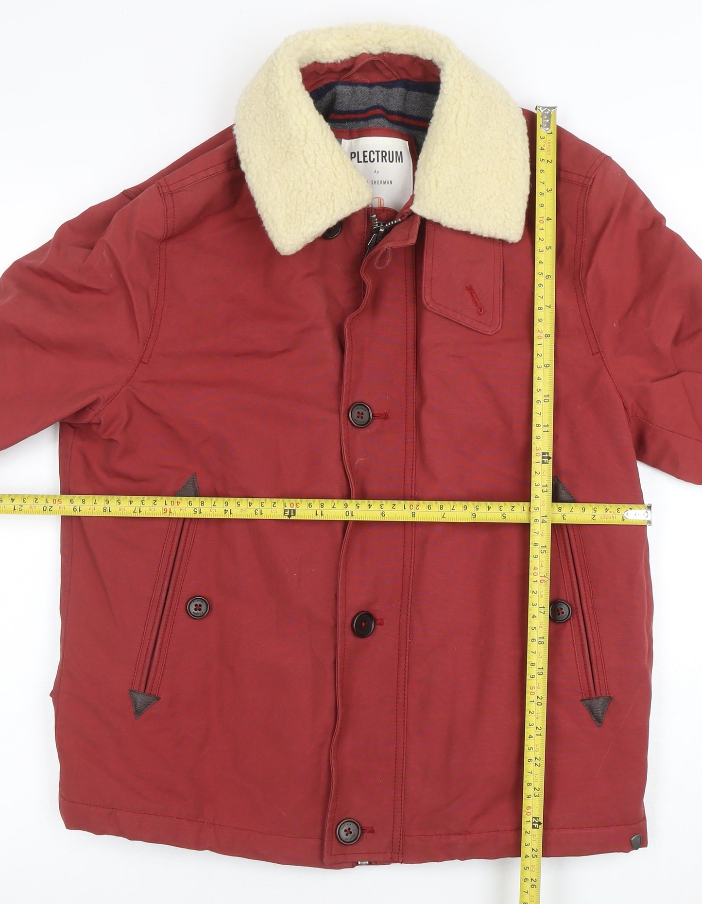 Ben Sherman Men's Red Cotton Biker Jacket M Classic Mid-Length